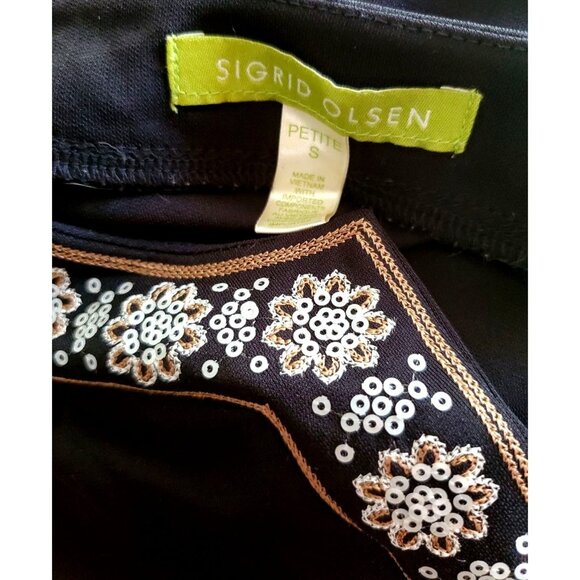 Sigrid Olsen Sm Dress Y2K Sequin V-Neck Empire Waist Knee Length Petite Floral - Picture 8 of 12